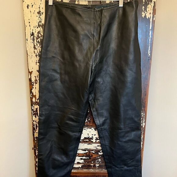 EUC 1980s Harvé Benard Straight Leg Leather Pants Vintage High Waist Size 12 PL - Picture 1 of 9